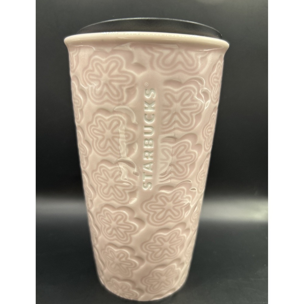 Starbucks Ltd Edition Pink Sakura Cherry Blossom Embossed Ceramic Tumbler & Lid